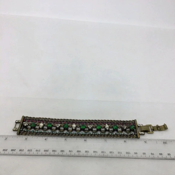 Stella & Dot Green Blue Pink & Clear Rhinestone Bracelet 7" - Picture 3 of 3